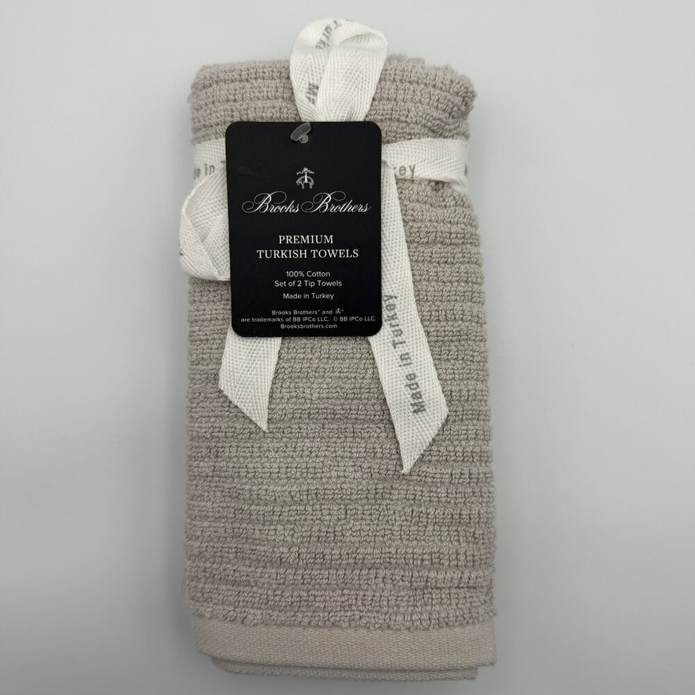 Brooks Brothers Premium Turkish Cotton Finger Tip Towels Set of 2 Taupe Gray NWT